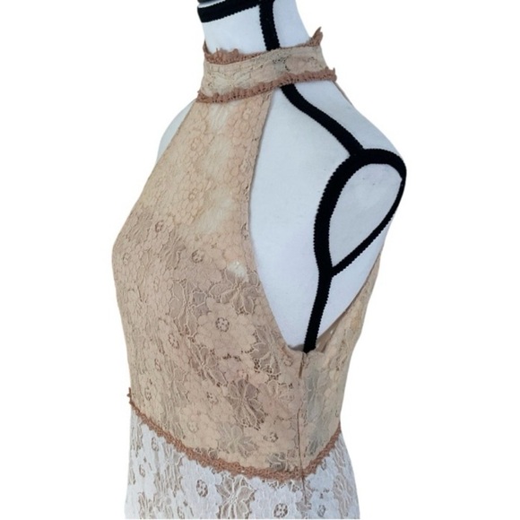 Foxiedox Lace Halter Midi Dress Tan White M Anthropologie NWT - Picture 4 of 11